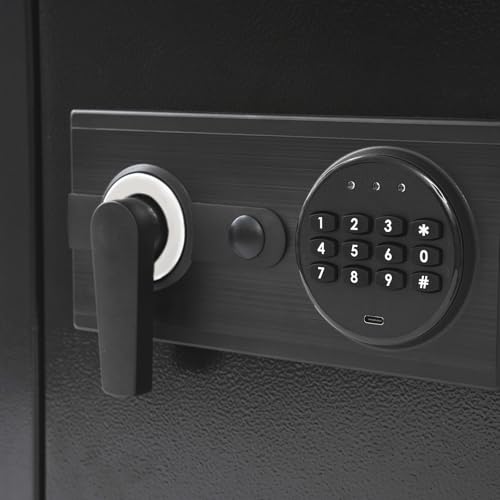 Steel Safe and Lock Box, Heavy Duty Wall Safe with Alarm, Digital Keypad Safe Box for Money, Jewelry, Document, Passport, 3.94"D x 14.57"W x 25.59"H, Black