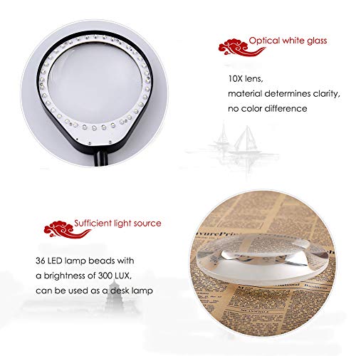 JOTDPFRYK Magnifier Table Desktop 10X Magnifying Glass with 36 Ultra Bright Energy Saving LED Lamp Great Hands Free Magnifier for Reading, Hobbies, Crafts, Workbench, Diamond Art