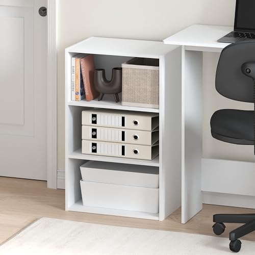 Furinno Basic Book Shelf, 3-Tier Bookshelf, Storage Organizer Bookcase with Open Shelf, 11 x 17 x 26, for Living Room, Bedroom, Home Office, White