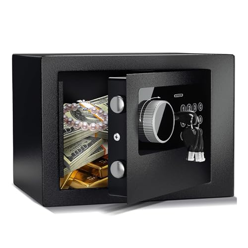 Digital Electronic Money Safe, Steel Security Lock Box with Keypad, Office Hotel Business Jewelry Gun Cash Safe, 0.23 Cubic Feet, 9.06" W x 6.69" D x 6.69" H（black）