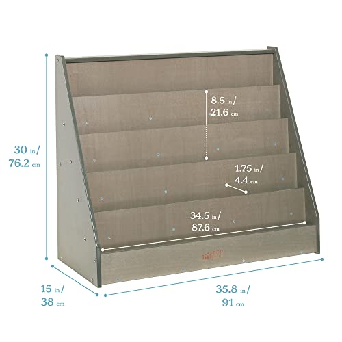 ECR4Kids 5-Shelf Wooden Book Display, Single-Sided Bookshelf, Grey Wash