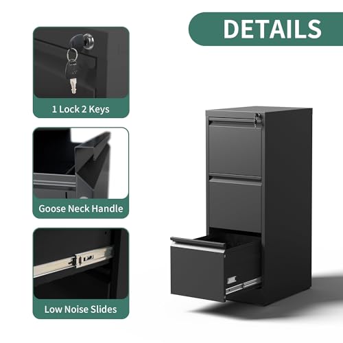 FLIXELIO 3 Drawer File Cabinet with Lock,Metal File Cabinet for Home Office
