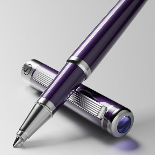 Scriveiner Aubergine Rollerball Pen - Stunning Luxury Pen With Chrome Finish, Schmidt Ink Refill, Best Roller Ball Gift Set for Men & Women, Professional, Executive Office, Nice Pens