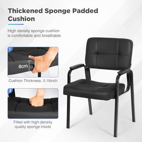 BestOffice Office Guest Chairs Set of 2 Reception Chairs Conference Chairs with Arms Lumbar Support Stack Cushion Seat Meeting Chair PU Leather Office Chair Without Wheels (Black)