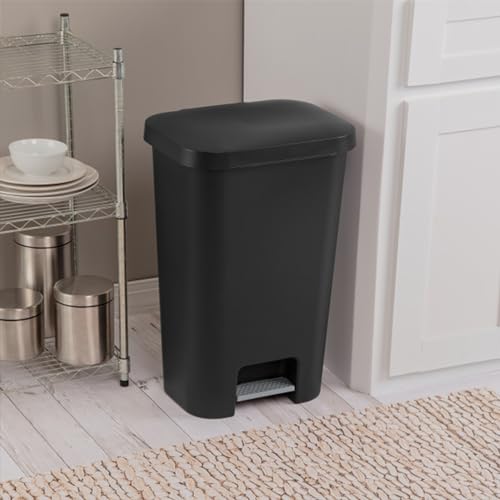 Sterilite Rectangular Step On Kitchen Wastebasket, 11.9 Gal, Black, 4 Pack
