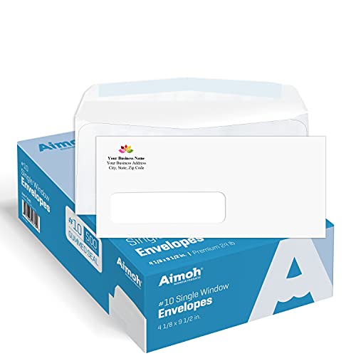 Aimoh #10 Custom Left Window Envelopes Personalized with Logo/Text, 500ct