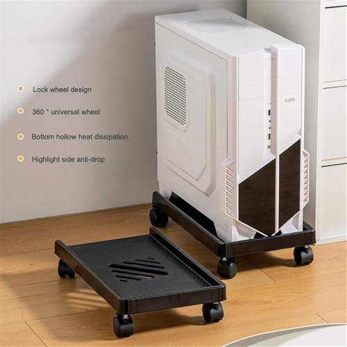 VHDY85KA Office Floor CPU Stand for Most PC Case, Mobile PC Tower Stand Cart, Stable CPU Holder with 4 Caster Wheels Under Desk Accessories