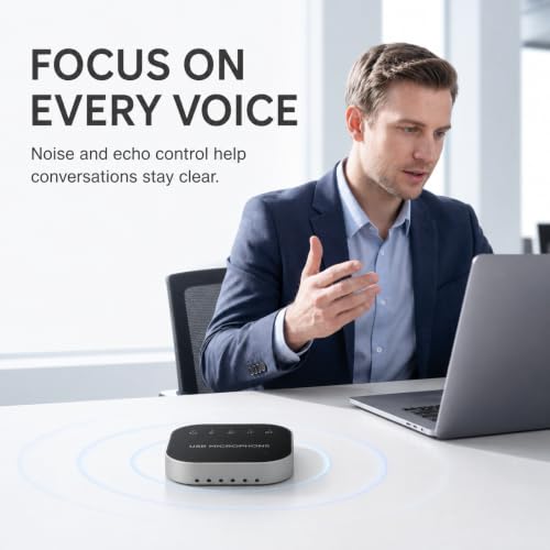 AiooTisu Bluetooth Conference Speaker and Microphone, Bluetooth Speakerphone for Small Meeting Room，Wireless Conference Speaker 360°Voice Pick up with Noise Cancellation Mics for Computer/Laptop