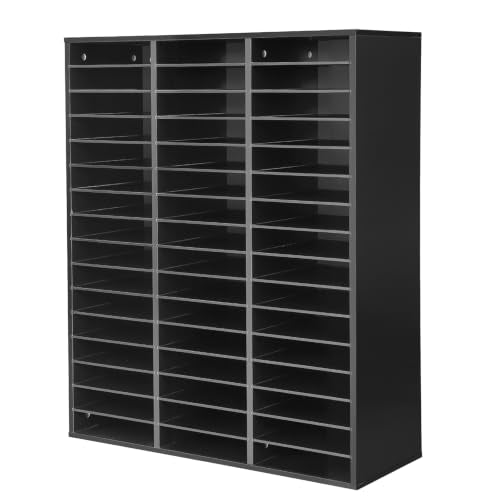 VEVOR Wood Literature Organizer 48 Compartments Office Mailboxes Black | Countertop Literature Sorter for Files Documents Papers, with Adjustable Shelves, for Office, Home, Classroom Organization