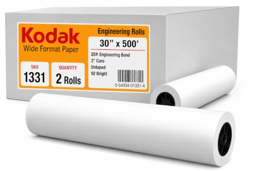 KODAK Wide Format Paper 30 x 500 FT 20# Engineering Bond, 3" Core, 2 Rolls/Ctn