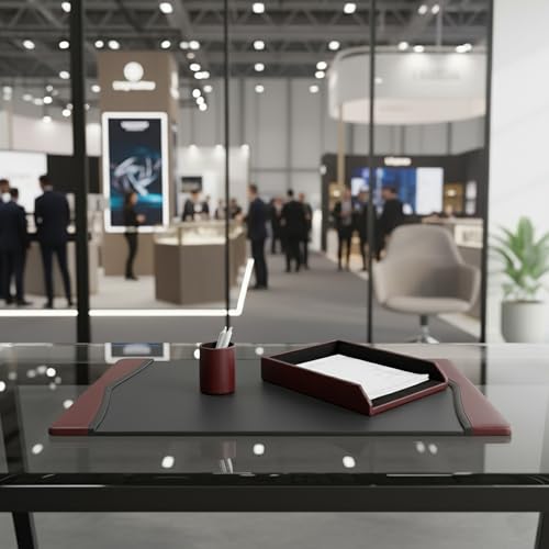 Dacasso Burgundy Leather Desk Set, 3-Piece
