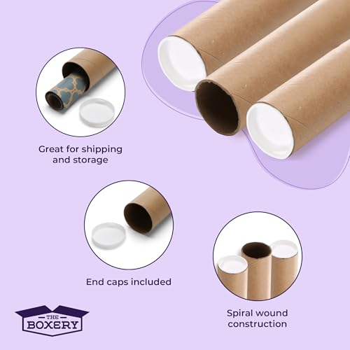 The Boxery Brown/Kraft Shipping, Storage, Posters, Arts, Crafts, Documents, Mailing Tubes 2 inch x48 inch - 50 PACK, Made in the USA, Reusable and Recyclable