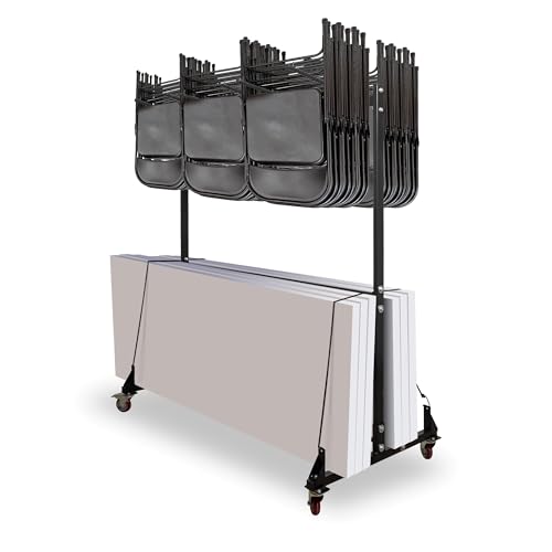 AdirOffice Combo Cart for Chairs & Tables - Foldable Seat & Table Wheeled Caddy - Steel Body Truck with Locking Swivel Caster Wheels - 600 Lbs Weight Capacity - Quick & Easy Assembly