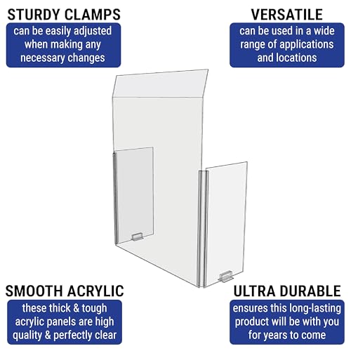 30" x 42" Acrylic Shield Plexiglass Sneeze Guard Barrier w/Angled Top, for Counters, Tables, Checkouts, or Desks - Shields and Protects Employees and Cashiers from Coughing and Sneezing - Made in USA