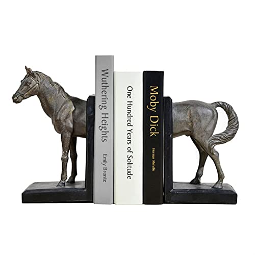 Book Organizer Horse Decorative Bookend, Unique Resin Decor Book Ends to Hold Heavy Duty Books, Vintage Antique Home, Modern Living Room Library Office Shelf