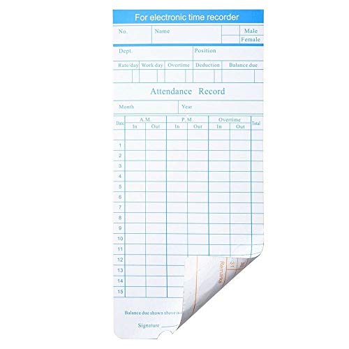 100x Monthly Time Clock Cards Timecard for Employee Attendance Payroll Recorder
