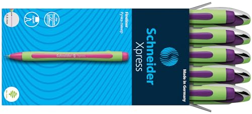 Schneider Xpress Premium Fineliner, 0.8 mm Porous Point, Light Green Barrel, Violet Ink, Box of 10 (190008),Purple