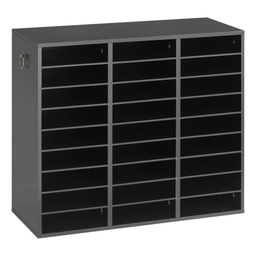 VEVOR Wood Literature Organizer 27 Compartments Office Mailboxes Black | Countertop Literature Sorter for Files Documents Papers, with Adjustable Shelves, for Office, Home, Classroom Organization