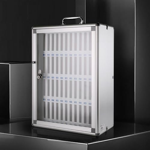 Wcxixo Slots Cell Phone Storage Box Aluminum Alloy Cell Phone Holder Wall-Mounted Pocket Chart Storage Locker Box Mobile Phone Lock Box with Handle and Security Lock for Classroom Office