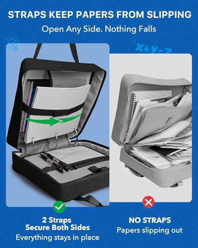Upgraded 3 Rings Zipper Binder Organizer 3 Inch Zippered Binders with Strap Large Zip Up Portfolio Folder Bag with 9 Pockets 13“ 14” Laptop Compartment for Office Travel, Black
