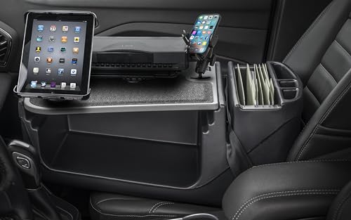 AutoExec Efficiency GripMaster Car Desk for Your Vehicle Workstation and Mobile Office, Grey with 400 watt Power Inverter, Printer Stand, Phone Mount and Tablet Mount