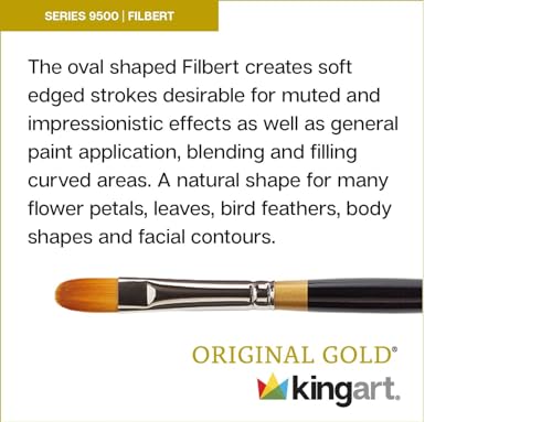 KINGART Premium 5 pc. Original Gold 9500 Series Filbert Artist Brush Set, Synthetic Golden Taklon Hair for Acrylic, Oil, Watercolor and Gouache Painting, Short Handle, 5 Sizes: 2, 4, 6, 8, 10