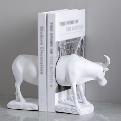 Book Organizer Home Decorative Resin Bookshelf, Bookend Supports, Desktop Animal Bookends(White)