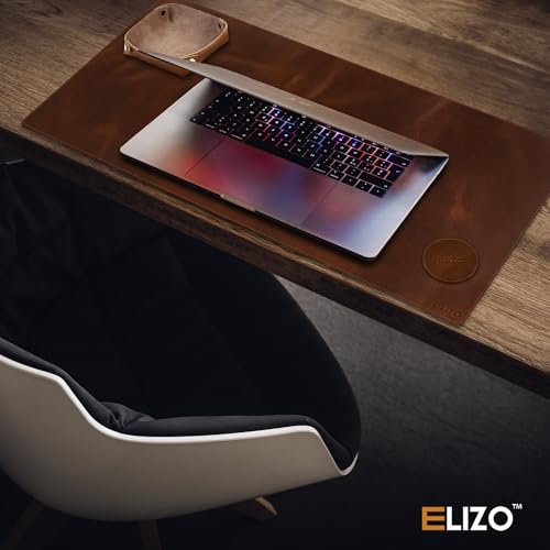 ELIZO Leather Desk Pad Set Real Leather Desk Mat Thick (3mm) Double Layer (32x16) Cover Blotter Desk Protector Large Computer Mat for Keyboard Mouse Pad Table Laptop Mat Office Accessories Antique