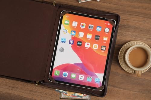 Leather Portfolio for 13-in iPad Pro M4/M5 & 13-in iPad Air M2/M3, Leather Padtfolio with ipad Holder for Letter Size Notepad, Personalized Padfolio for Men - Dark Khaki
