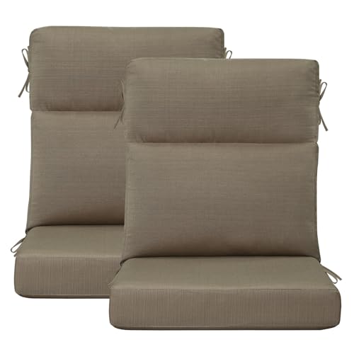 Unimatta Outdoor High Back Chair Cushion Seat Pads, 44 x 21 Inch Water-Repellent & Fade-Resistant Patio Furniture Cushions with Ties for Adirondack, Rocking Chairs, Coffee Brown