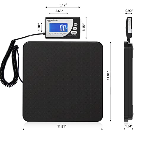 Amazon Basics Digital Postal Scale with Tare Function, Heavy Duty, Aluminium Platform, 440 lb Capacity, Digital Shipping, Portable, Black