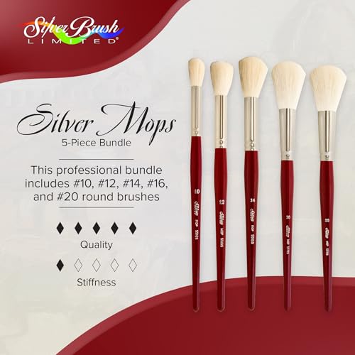 Silver Brush Limited Silver Mop White Round Paintbrush Set, 5pc
