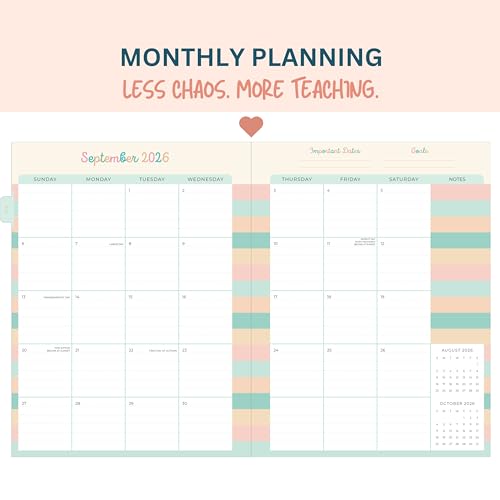Teacher Planner 2026-2027, Horizontal Lesson Plan Book for Teachers | Pastel Striped, 8.5" x 11" | Weekly & Monthly Academic Year Lesson Planner, July 2026-June 2027 | Stickers & Bookmark