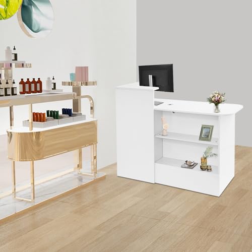 Reception Desk Modern Front Desk Reception Room Table with Lockable Drawer