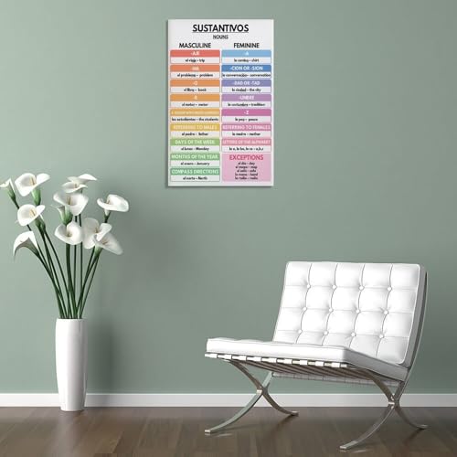 WBCNG Spanish Language, NOUNS POSTER, Grammar Chart, Spanish Classroom, Educational D - Canvas Poster Bedroom Decor Sports Landscape Office Room Decor Gift Frame-style 20x30inch(50x75cm)
