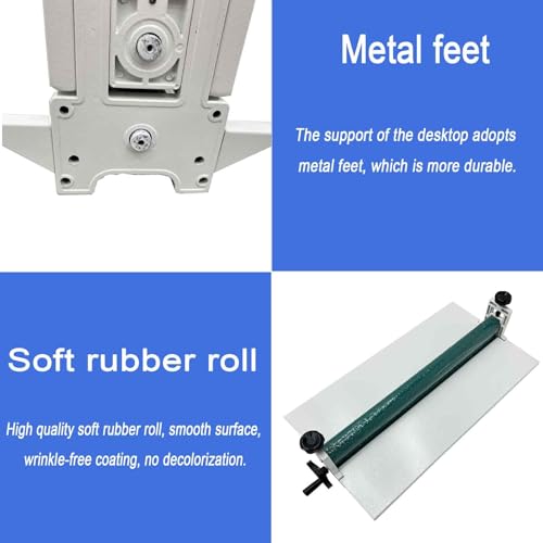 BEILOCKERY 14in(355mm) Manual Cold Laminating Machine with Soft Rubber Roller,All Metal Frame Laminator with Fold-up Table, Adjustable Roller Position, for Photo Film Laminating