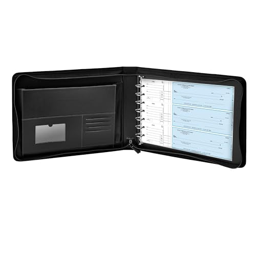 Gallaway Leather 7 Ring Checkbook Binder for Business Checks, Black