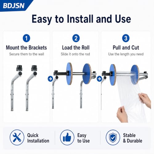 BDJSN Foam Wrap Roll Dispenser, Wall Mount Bubble Cushion Wrap Holder, Galvanized Steel Packaging Film Rack for Shipping Stations, Warehouses, Moving and Packing Workspaces 40cm