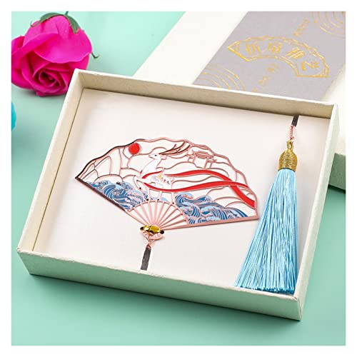 Bookmark Metal Peacock Bookmark Gift Box Hollow Tassel Pendant Chinese Style Student Gift Teacher's Day Gift for Teacher Metal Bookmark (Color : 4) (4)