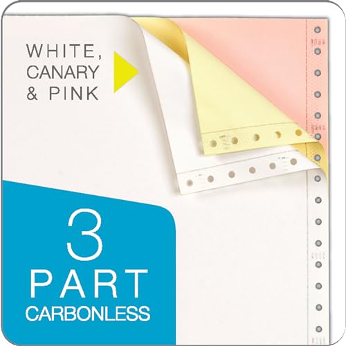 TOPS Continuous Computer Paper, 3-Part Carbonless, Removable 0.5 Inch Margins, 9.5 x 11 Inches, 1100 Sheets, White/Canary/Pink (55179)
