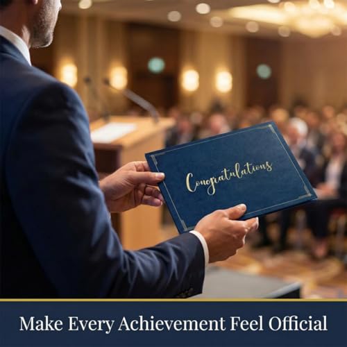 PaperDirect Congratulations Certificate Jackets, 9 Inches x 12 Inches Folded, Blue with Gold Foil, Certificate Cover for School, Work, Diplomas, Graduation & Awards, Certificate Holder, 50 Count