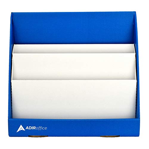 Adir Cardboard Book Display - Classroom Organizer Keeper Bookshelf for Desk, Countertop, Office, School - 3-Tier Multifunctional Organizer for Magazines, Books, Catalogs, DVDs, and More (Blue)