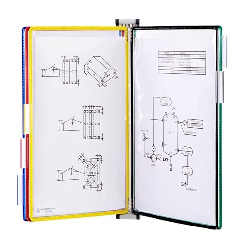 XSMYdpUS Wall Mount Reference Organizer - Desktop Reference System, PVC and Metal Catalog Display Rack, Wall Mount Display System, with 5 A4 Paper Size Pockets, Desktop Flip Display Folder