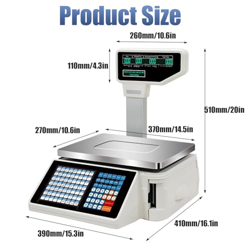 UMJIGF Digital Price Label Printing Scale, Electronic Weight Calculator Barcode Scales, Electronics Barcode Thermal Printer, for Supermarket/Retail Store,Machine+Cashbox,Machine+Scanner