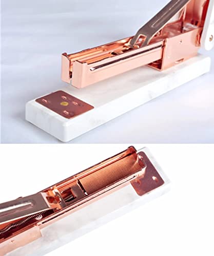 MPPSGDPZ Marble Stapler Standard Desk Manual Staplers with Rose Gold Rod Movement for Office School Home Desktop Accessories Supplies