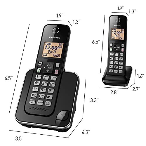 Panasonic Cordless Phone 2 Handsets System Expandable with Amber Backlit Display – KX-TGC352B (Black)