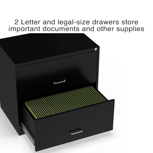 Staples 2-Drawer Lateral File Cabinet, Letter/Legal, Lockable, Black