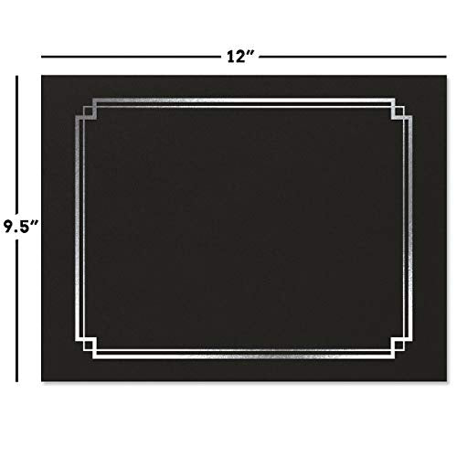 Classic Black and Silver Foil Certificate Folders - Pack of 50, Linen Cover 80 lb. Stock, Folded, Die-Cut Corners, for Office, Business Awards, Graduation, School Diploma Holder, 9-1/2" x 12"