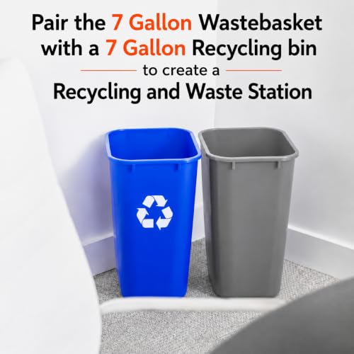 7 Gallon Gray Recycling Wastebasket Under Desk Plastic Trash Can | 10 PACK
