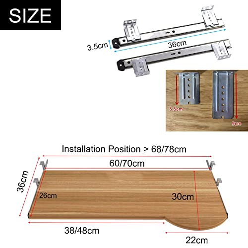 FENOKD Home Office Keyboard Mouse Slider Tray - with 14Inch Slides Rail - Steadily Pull Out Keyboard Platform Drawer - Under Desk Sliding Keyboard Shelf, Walnut, 70Cm X 26Cm.Black-60cm x 26cm